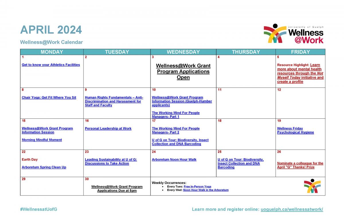 The April 2024 Wellness Calendar is now published! WellnessWork